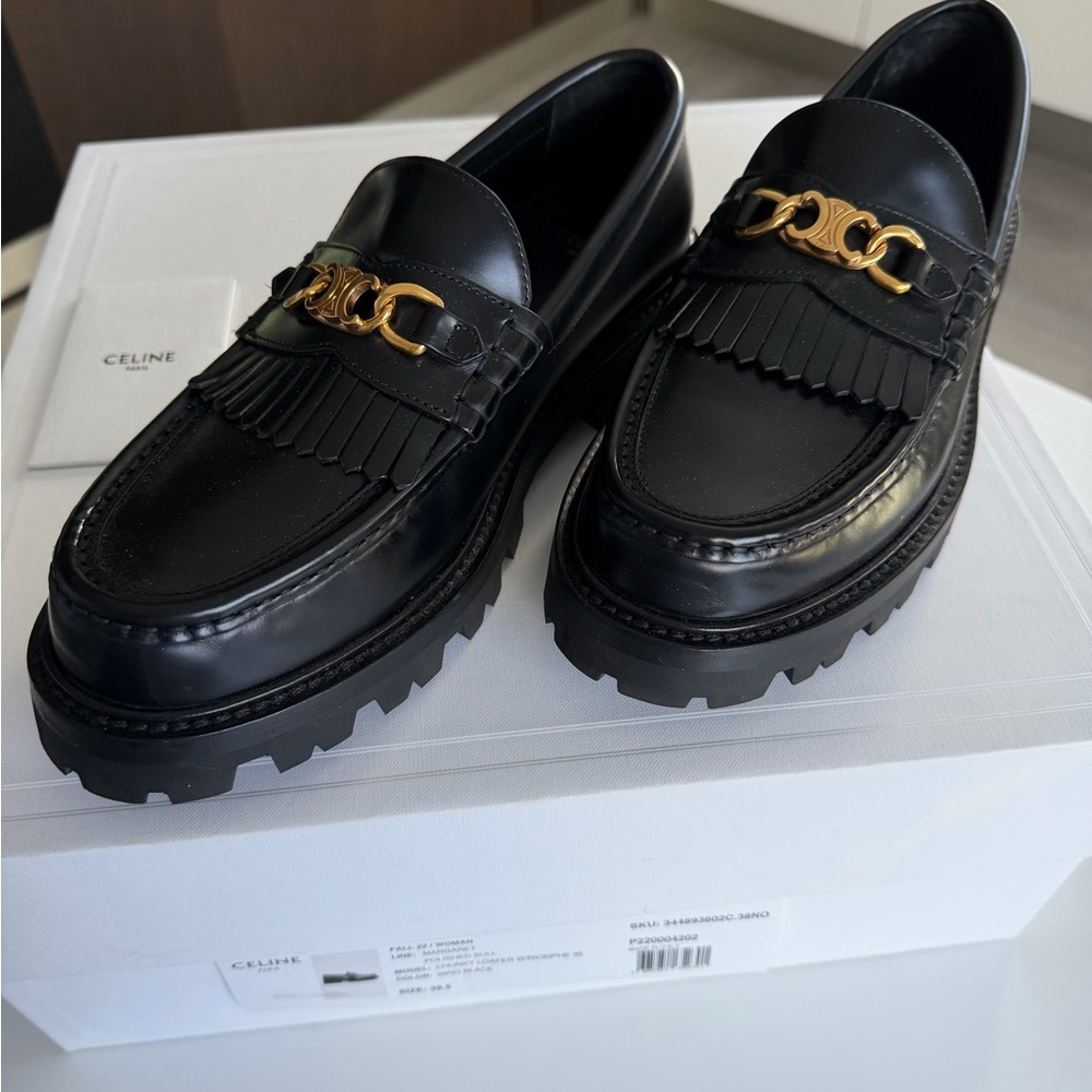 Women CELINE Margaret Loafer With Triomphe Chain In Polished Bull Leather